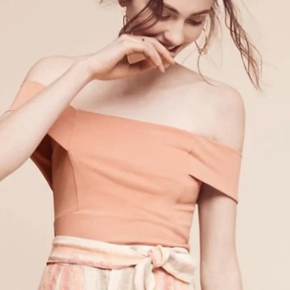 Anthropologie Deletta Off the Shoulder Top Size Small Peachy Rose Ponte‎ Knit - Picture 2 of 11